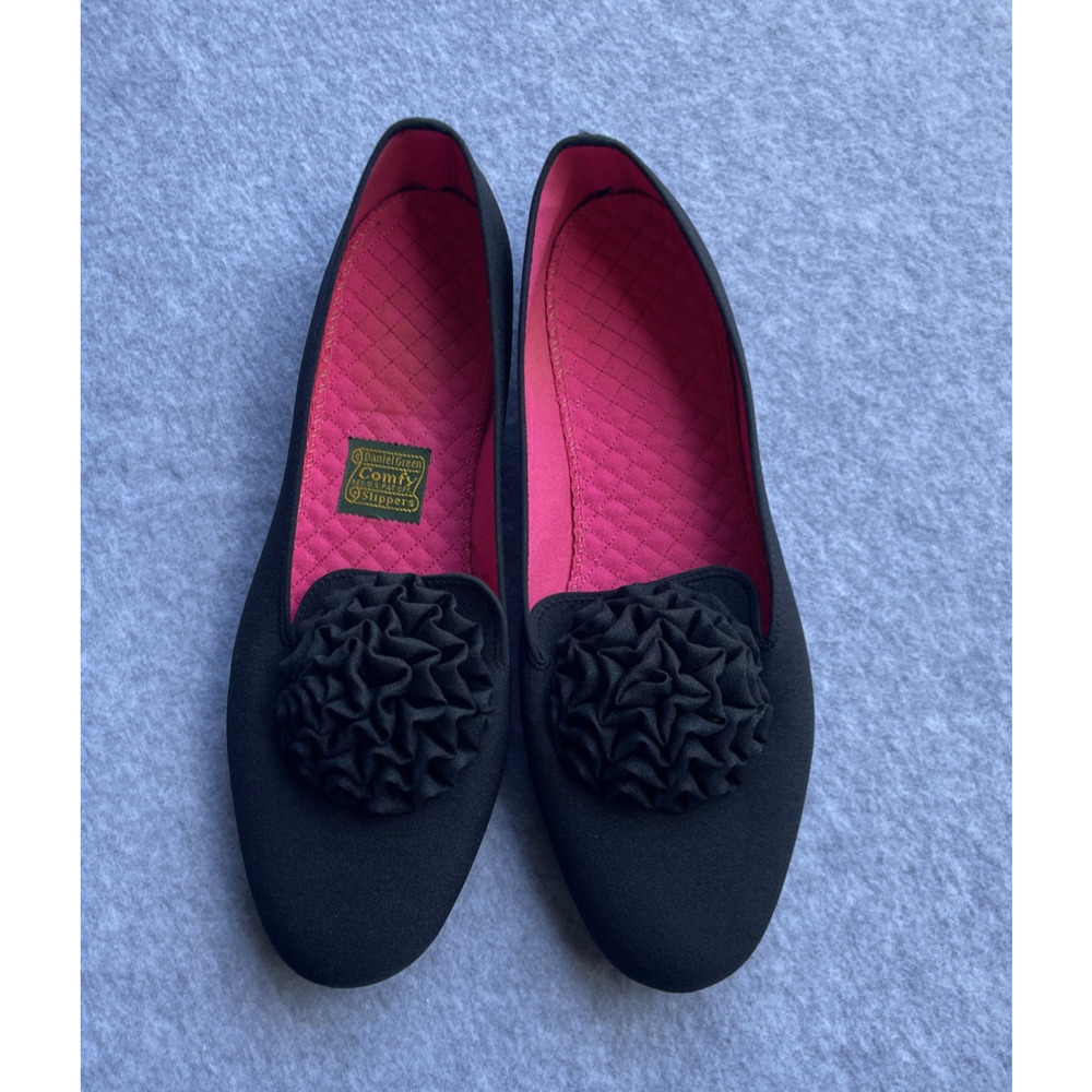 Vintage Black Daniel Green Comfy Slippers B75 Size 7 Petite House Shoe - USA